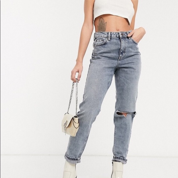 Topshop Denim - Topshop double knee rip mom jeans in smoke